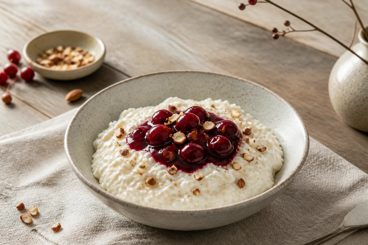 Vegansk risalamande serveret og klar